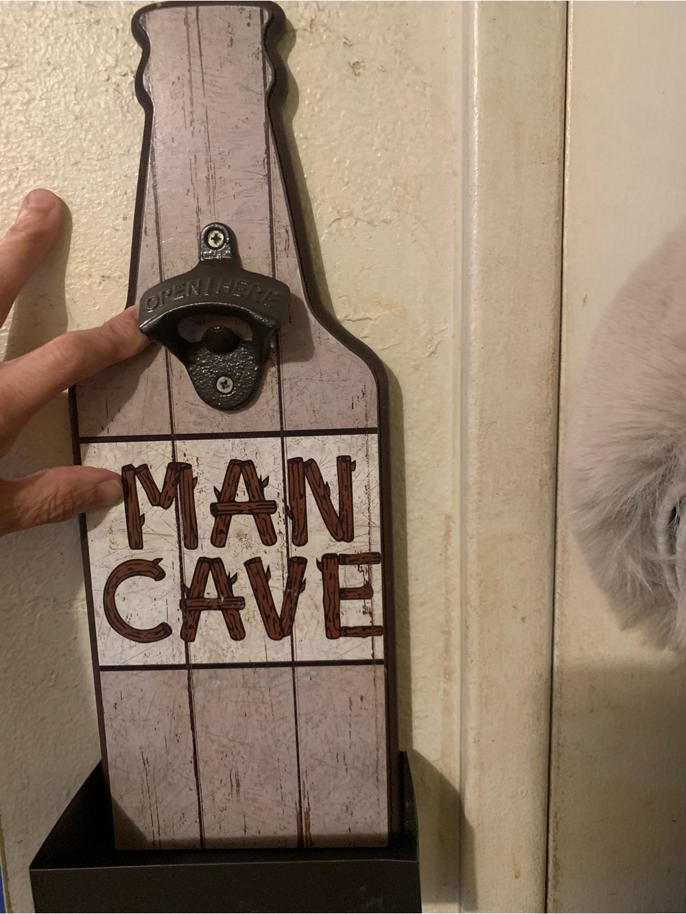 Man Cave Wall-Mount Bottle Opener with Cap Catcher - Brown/Black